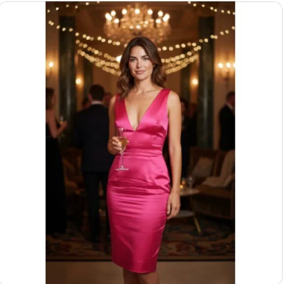 Vintage D&G Dolce & Gabbana Pink Cocktail Sleeveless Deep Plunge Dress, Size 4 - Picture 15 of 16